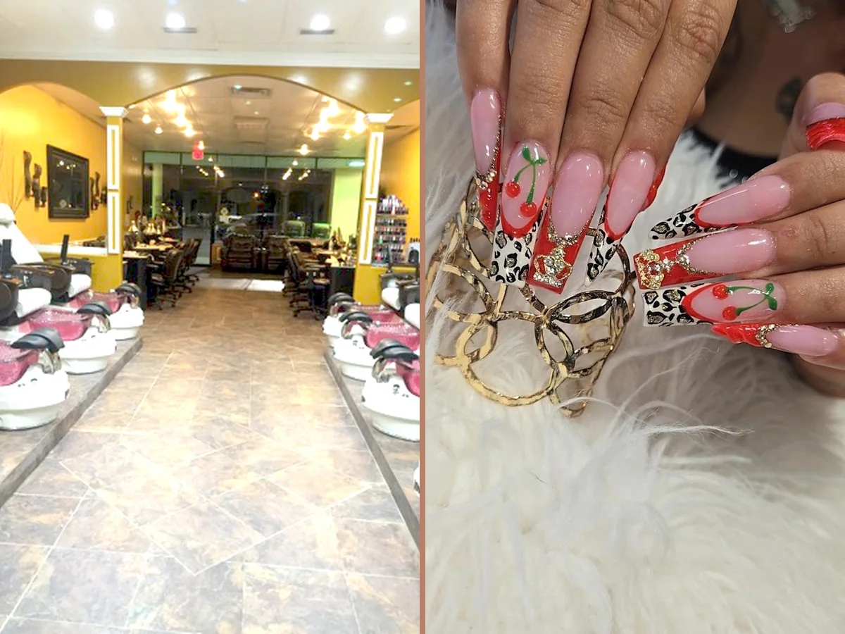 Manicured nails displayed on a salon hand.