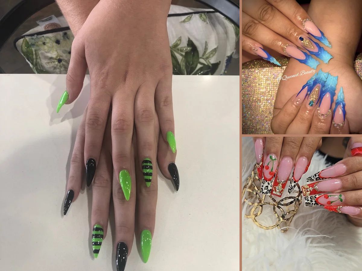 Manicured nails displayed on a salon hand.